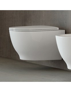 RAK CERAMICS Zestaw Moon Miska WC podwieszana 56x36 cm, rimless, biały połysk + deska WC slim wolnoopadająca.
