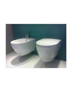 RAK CERAMICS Zestaw Moon Miska WC podwieszana 56x36 cm, rimless, biały połysk + deska WC slim wolnoopadająca.