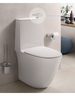 RAK CERAMICS Zestaw SENSATION Kompakt: Miska WC Rimless do kompaktu 62cm & zbiornik do kompaktu, zasilanie dolne & Deska WC W/O